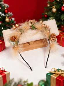 1件装自然灵感金色水果松果发箍，用途广泛，适合女性、圣诞节、节日派对、拍照道具 - 彩色 - 查看 5