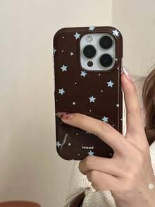 星形复古黑棕色玳瑁纹手机壳，兼容 16 Pro Max、Apple 15、新款14、12 Pro、13 Pro Max，女士防摔保护套