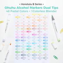 Ohuhu Pastel Markers Alcohol Based -96 Pastel Colors Of Sweetness & Blossoming - Double Tipped Art Alcohol Markers For Artist Adults' Coloring Illustration - Brush & Fine - Honolulu B - 彩色 - 查看 4