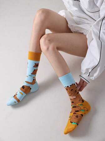 1 Paio di Calzini Alla Caviglia in Stile Capibara da Donna, Calzini Casual Versatili Adatti per Ognissanti e Natale