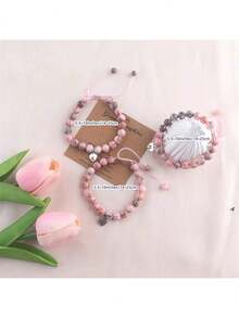 1pcs Elegant & Cute Pink Beaded Bracelet With Initial Charm Letters A~T, Perfect Jewelry Gift For Women, Ideal For First Day Of School, Birthdays, Christmas, Granddaughter Presents - 孫女A - 查看 4