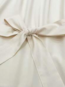 女士优雅V领长袖衬衫，配腰带蝴蝶结，适合商务通勤/办公室/休闲穿着/度假旅行、情人节、新年等场合。 - 杏色 - 查看 6