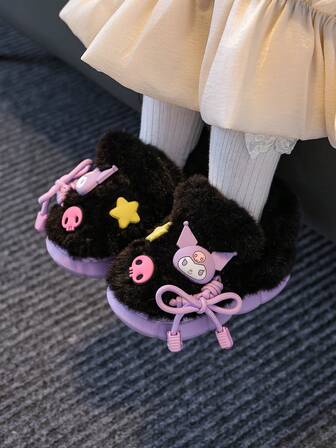 Sanrio Barntofflor med plyschmönster, varma inomhus-/utomhuskläder, stängd tå, mjuk botten, flickor