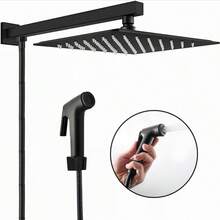 Chuveiro Ducha Slim Quadrada C/ Chuveirinho Luxo E Desviador - Preto - Visão 2