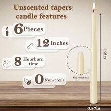 10 Inch Ivory Taper Candles 6 Pack, Unscented And Less Tall Candlesticks For Household, Wedding, Party And Home Décor Candlesticks{Inchcolor_nameinch:InchIvoryinch,Inchsize_nameinch:Inch12Inch-6Countinch} - Ivory - 查看 4
