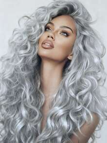 Grey Curly Wig Human Hair Gray 13x4 HD Transparent Lace Frontal Wigs Human Hair Deep Wave Human Hair Wigs For Women 13x4 HD Transparent Lace Frontal Wigs Bouncy Soft 250 Density Glueless Human Hair Lace Front Wigs With Baby Hair - 銀色 - 查看 1