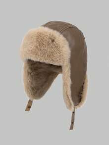 1顶男女通用PU皮革美拉德复古飞行员帽，保暖内衬摩托车滑雪帽，适合日常冬季保暖和防寒 - A - 查看 12