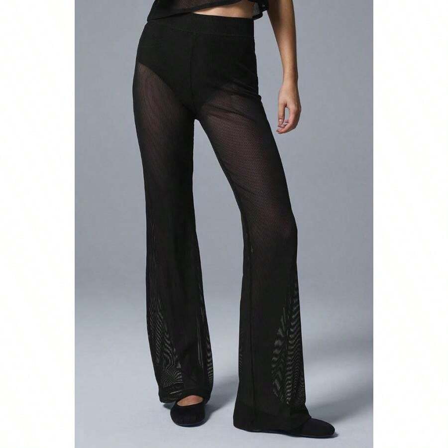 Alo Yoga Striped Mesh Tropical Nights Flare Pant - Black | | Pilates Set - 黑色 - 查看 1