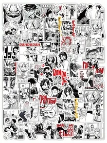 53 件单色漫画风格动漫贴纸包：黑白漫画面板贴花，适用于笔记本电脑、水瓶、手机壳、笔记本和滑板装饰 - 黑色 - 查看 8