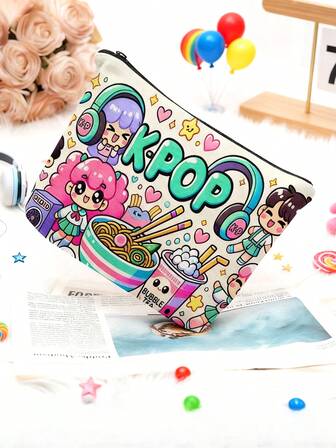 1pc Cute Cartoon Pattern Colorful Foldable Makeup Bag/Storage Bag/Wallet Christmas Gift