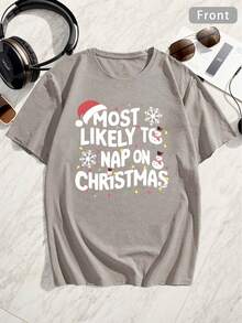 Camiseta gráfica de talla grande para hombres "Más probable que siene en Navidad" - Camiseta de poliéster de manga corta casual y cómoda con diseño festivo, ideal para el verano y las fiestas para hombres grandes y altos, ropa festiva|Camisa de Estilo Casual|Textura de Punto, Camisetas de Talla Grande, TALLA GRANDE - Negro - Ver 9