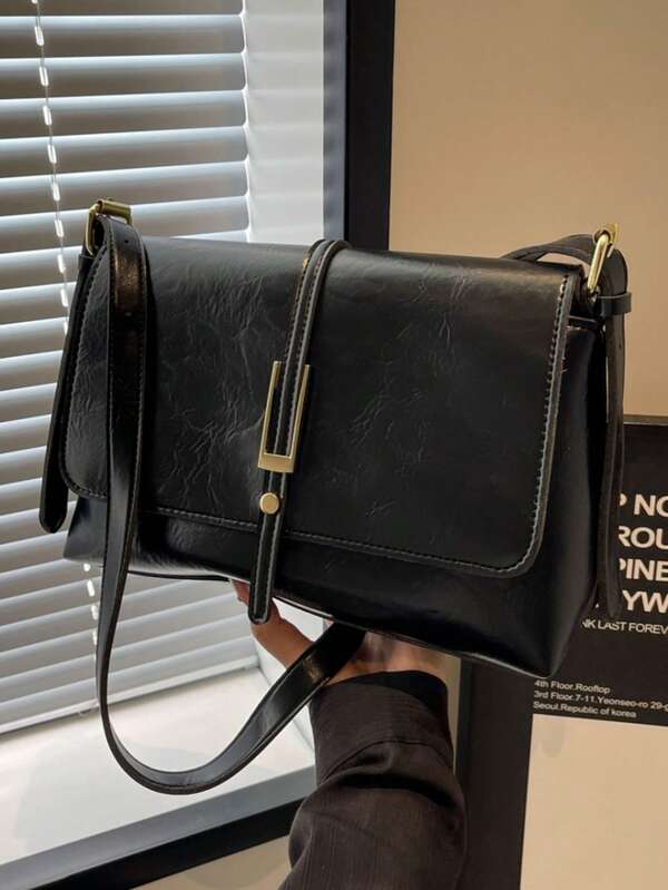 Bolso de hombro cuadrado de unicolor de estilo casual y elegante para ir al trabajo