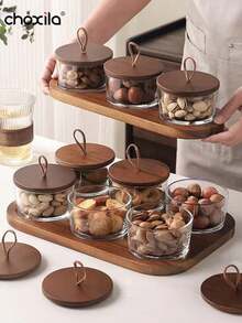 choxila 1pc Glass-Covered Dessert Dish With Lid, Nut Dish, Dessert Bowl, Dessert Cover, Japanese-Style Glass Storage Container With Lid, Serving Tray, Snack Tray – Suitable For Living Room/Dining Room/Office/Cafe/Restaurant. Perfect For Storing Dried Fruits/Nuts/Tea/Coffee Beans/Fruits/Snacks - Dessert Plate - View 9