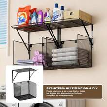 BAIRUI 2-Pack Laundry Storage Organizer with Drying Rack for Clothes Wall-Mounted Laundry Shelf Unit for Laundry Room Organization and Space Saving Storage Solution in Bathroom or Utility Area - como en la foto - Ver 4
