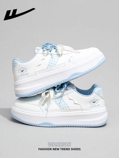  1双 WARRIOR 女士厚底系带软底休闲鞋，低帮户外平底鞋，圆头低跟防滑纯色优雅软底徒步鞋，适合学生、毕业照、平底鞋、低帮皮质运动滑板鞋