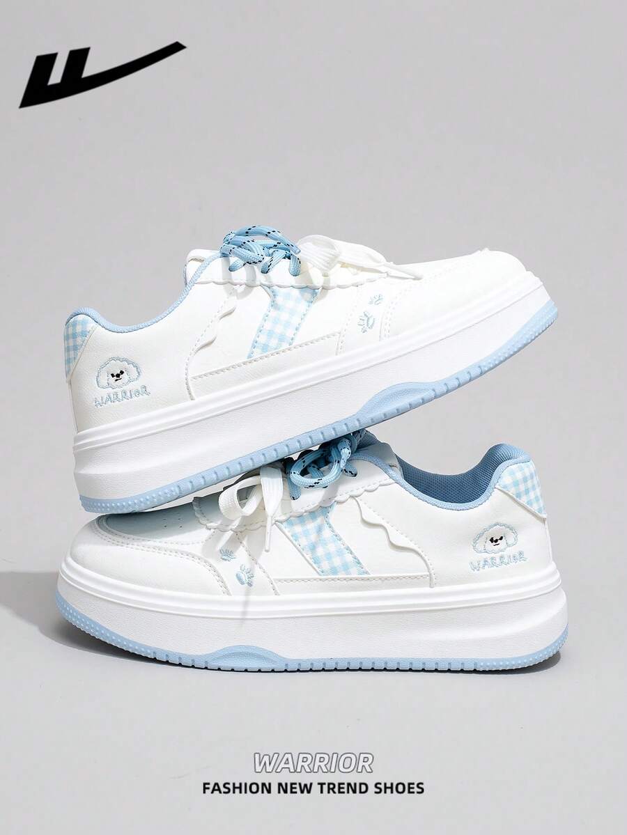 1 Pair WARRIOR Women's Thick Sole Lace-Up Soft Bottom Casual Shoes, Low-Top Outdoor Flat Shoes, Round Toe Low Heel Non-Slip Solid Color Elegant Soft Bottom Hiking Shoes, Suitable For Students, Graduation Photos, Flat Shoes, Low-Top Leather Sports Skateboard Shoes