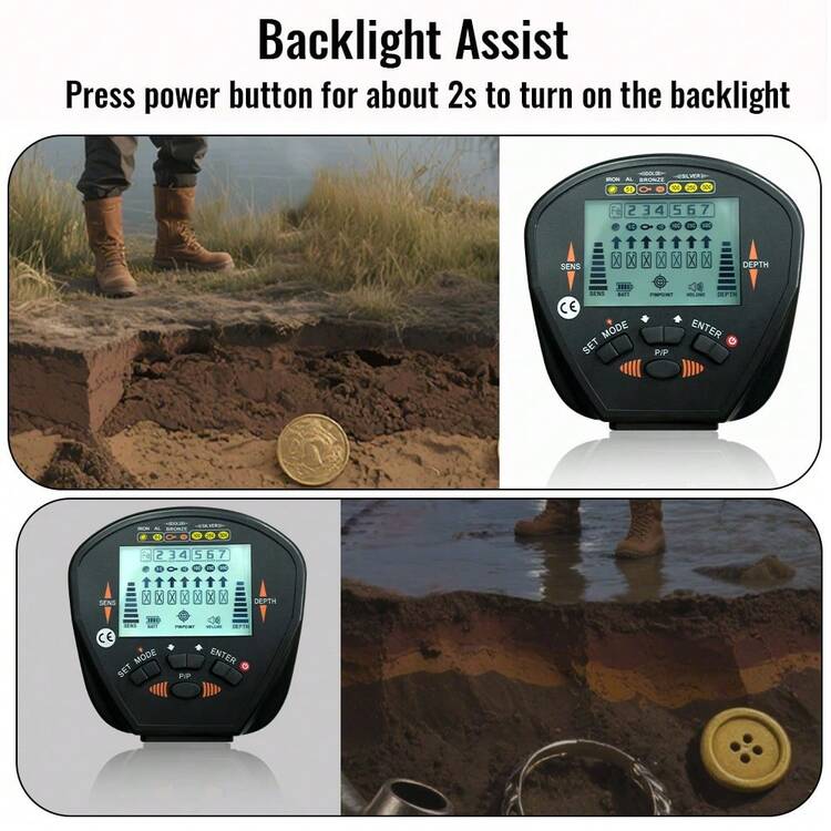 MD-830 高灵敏度金属探测器，多金属探测，适用于户外硬币、珠宝等，具备全金属/圆盘识别/定位功能，9V 电池供电，适用于探测金、银币、金、铜、铁（不含电池） - 黑色 - 查看 4