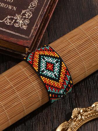 Handmade Beaded Bracelet, Bohemian Style Multi-Color Stacked Bracelet, Women's Vintage Fashion Multi-Layer Bracelet, Exaggerated Personalized Bracelet, Adjustable Length, Versatile For Daily, Vacation, Party, Holiday Gift