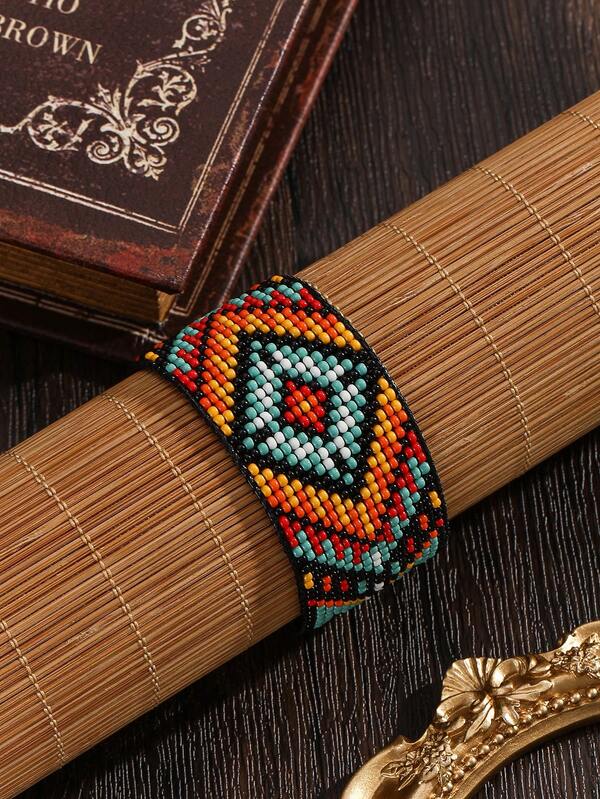 Handmade Beaded Bracelet, Bohemian Style Multi-Color Stacked Bracelet, Women's Vintage Fashion Multi-Layer Bracelet, Exaggerated Personalized Bracelet, Adjustable Length, Versatile For Daily, Vacation, Party, Holiday Gift