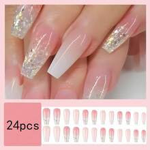 Bling Press On Nails Long Gradient Fake Nails Tips Full Cover False Coffin Nails For Women And FFgirls 24PCS{Inchcolor_nameinch:InchNails-08inch} - 指甲-08 - 查看 6