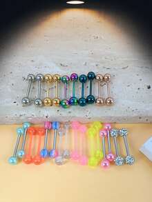 40pcs Piercing Jewelry Set, 316 Surgical Steel Titanium Hypoallergenic Tongue Rings, Sparkling Rhinestone Tongue & Nipple Rings, Suitable For Men & Women, Daily & Holiday Wear, Gift