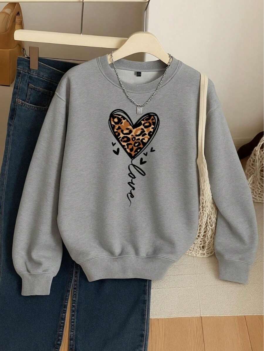 Sudadera Casual de Felpa con Estampado Moderno - Gris - Ver 1