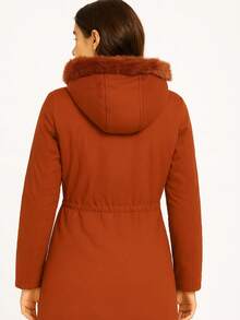 Chamarra Acolchada con Gorro de Peluche y Cierre Dorado Color Cobre - Kaki - Ver 2