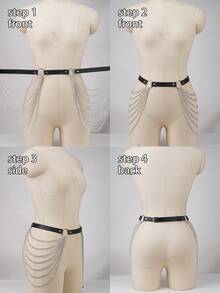Thắt lưng da PU dây xích thắt lưng dây xích bạc Gothic thắt lưng da trang phục dự tiệc thắt lưng dây đai - màu đen - Xem 7