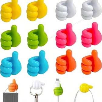 10pcs Reusable Thumb-Shaped Wall Hooks - Fashionable Style, Self-Adhesive Installation, Easy For Dorm, Kitchen, Bedroom - No Nails Thumb Shaped Cable Organizer, Creative Cute Cable Holder, Damage-Free No Drilling Sticky Hooks, Random Color