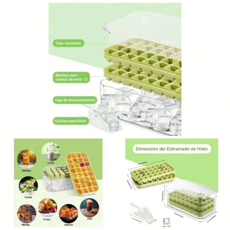 Molde para Hielos, Cubiteras Para Hielo, Bandeja Hielo, Cubitera de Grado Alimenticio, Liberacin de Todos Los Cubitos de Hielo en un Segundo, Molde Hielo Reutilizable Para 84 Cube Tray, Amarillo - verde - Ver 1
