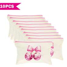 1/5/10/20pcs Cute Bow Pattern Canvas Zipper Bags Set, Y2K Style Bow Decor Jewelry Organizer Bags, Travel Cosmetic Bag, Pencil Case, Party Gift Bag Set, Toiletry Bag, Multipurpose Organizer Pouch Autumn University Essentials Travel Essentials For Holiday Vacation Travel Bag For Women Makeup Bag Makeup Organizer Make Up Bag - Beige - View 27