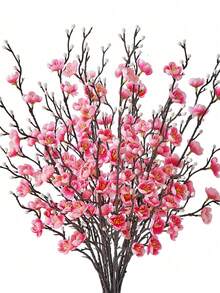 Artificial Flowers White Plum Blossom Fake Winter Sweet Long Stem Plastic Flowers For Wedding Party Decoration Home Living Room Table Centerpieces Fake Plants Fall Decor Room Desk Garden Decor Hotel Office Room Decoration Stuff - Pink - View 1