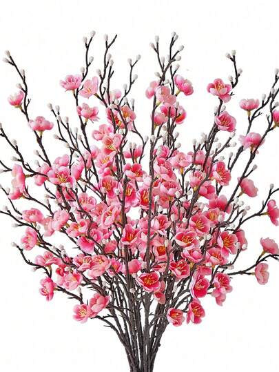 Artificial Flowers White Plum Blossom Fake Winter Sweet Long Stem Plastic Flowers For Wedding Party Decoration Home Living Room Table Centerpieces Fake Plants Fall Decor Room Desk Garden Decor Hotel Office Room Decoration Stuff