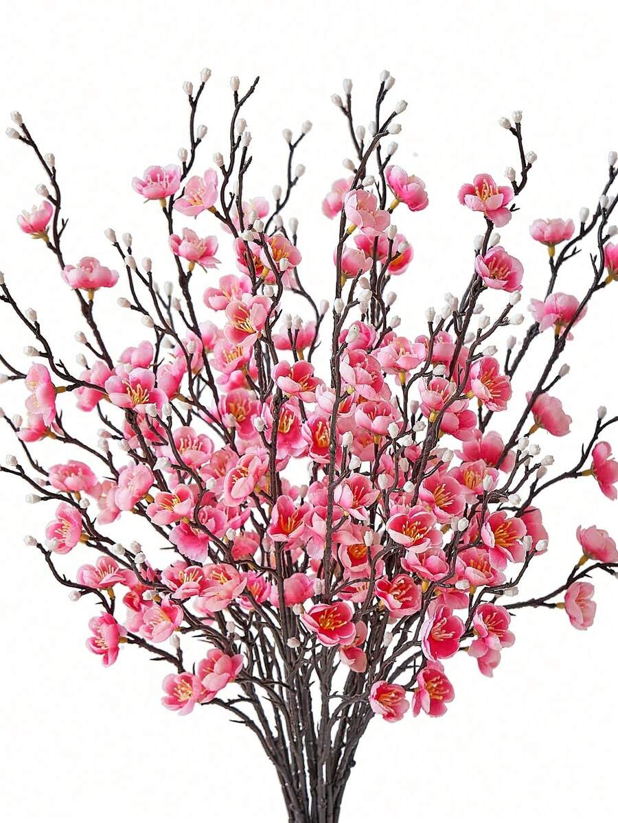 Artificial Flowers White Plum Blossom Fake Winter Sweet Long Stem Plastic Flowers For Wedding Party Decoration Home Living Room Table Centerpieces Fake Plants Fall Decor Room Desk Garden Decor Hotel Office Room Decoration Stuff - Pink - View 1