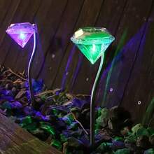 4-Pack Solar Diamond Path Light Strips With Flexible Pole - 8 Hours Of Lighting, Weather-Resistant Plastic With Nickel Batteries, IP44. Easy Semi-Recessed Installation For Gardens, Walkways, Patio Decoration, Outdoor Solar Lights, Garden Decor, Flashing Effect. - 亮光 - 查看 6