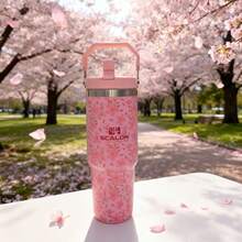 SCALON 30盎司/900毫升 1个装 大容量吸管保温杯，带手柄和吸管，便携式不锈钢真空防漏水瓶，冰杯，旅行杯，保温/冷饮杯，适合旅行、学校、办公室、户外、健身房、居家使用，是送给朋友、家人、节日、生日的绝佳礼物（含吸管），也是理想的圣诞节/万圣节礼物，四季皆宜。 - 彩色 - 查看 3