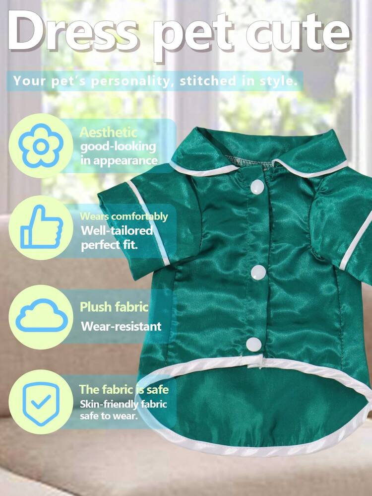 1pc Elegant & Fashionable Pet Dog/Cat Apparel, Shiny Bead Decor, White Line Accent, Minimalist Design Short Sleeve Shirt/Pajama/Loungewear, Suitable For Small Pets, All Season - Multicolor - View 7