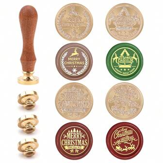 Wax Seal Christmas Stamp Set With Rosewood Handle - Featuring An Artistic Font Rendering Of "Merry Christmas," A Sleigh And Reindeer Motif, And The Chinese Characters For Merry Christmas, This Set Blends Eastern And Western Aesthetics With A Touch Of Creativity. Its Vintage-Inspired, Detachable Wooden Handle Makes It Perfect For Sealing Christmas Cards, Invitations, And Gift Packaging.