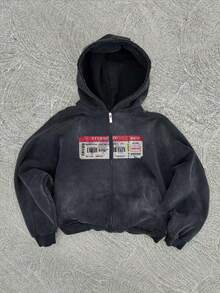 Men's Washed Drop Shoulder Zip-Up Casual Hoodie, Autumn - Black - View 1