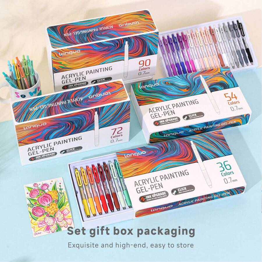 Bolígrafos de gel retráctiles LANGUO, 36/54/72/90 colores, punta fina de 0.7 mm para papel blanco y negro, perfectos para dibujar, escribir, hacer diarios, escuela, oficina y hogar