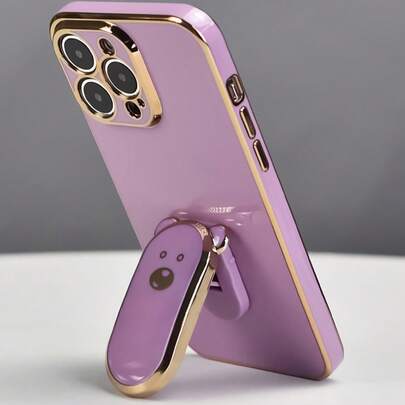 1个电镀可爱小熊手机支架，电镀手机壳带隐藏式支架，防震超薄保护套，保护摄像头镜头，兼容 17/6/7/8/X/XS/XR/11/12/13/14/15/16，兼容Galaxy、Redmi、Honor、OPPO、Realme、Infinix Hot 40i/Smart 8/Spark GO 2024/Spark20/20C/POP8