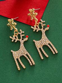 2pcs Luxury Copper Gold-Plated Christmas Deer Stud Earrings, Ideal Earring Accessory For Women's Christmas Events