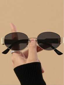 1pc Retro Bohemian Fashion Metal Oval Shaped Unisex Fashion Glasses, High-End Street Style Decorative Glasses - 1pcs Grey - View 5