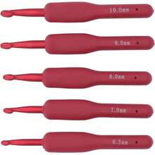 Juego De Agujas De Ganchillo, 5 Ganchillos De Aluminio Con Mango Ergonómico para Hilo De Lana, Talla 6.5-10 Mm