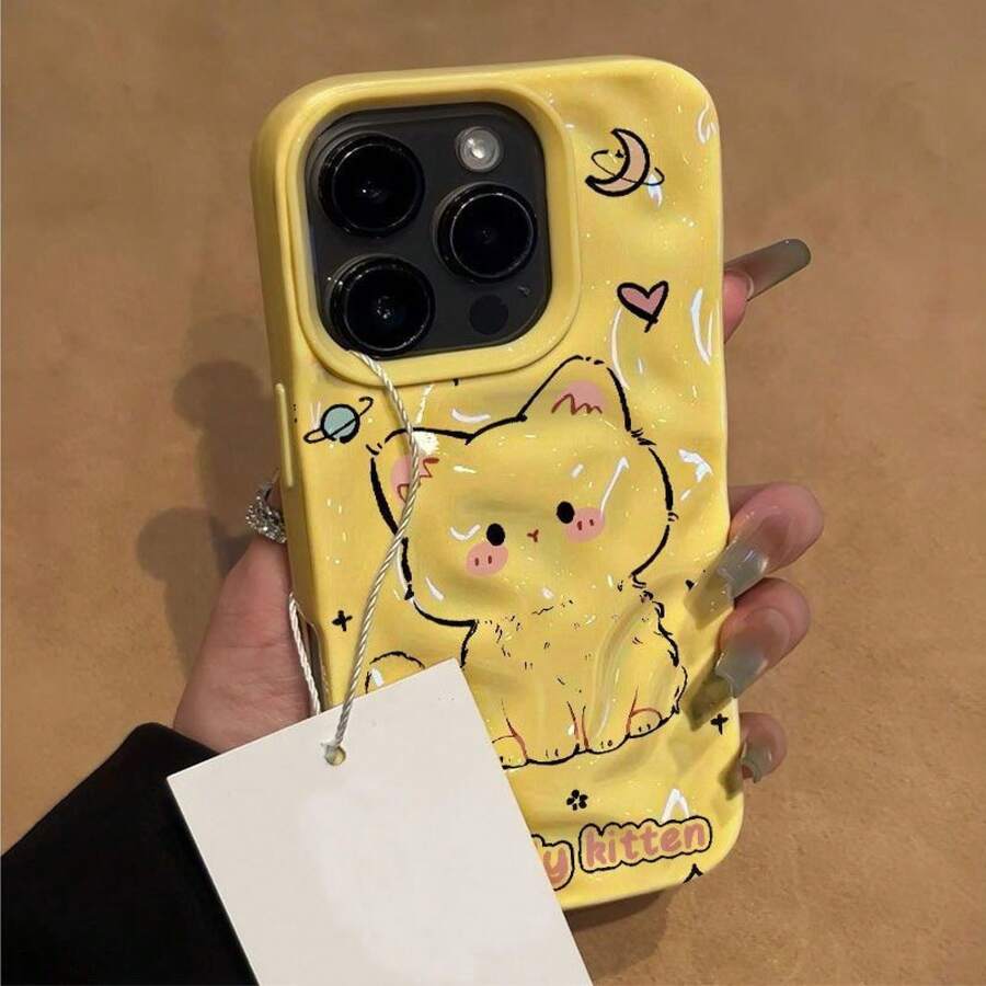 Teléfono Lindo estilo británico premium, nuevo patrón de meteorito, teléfono estético, diseño lindo, resistente a rayones, liviano, propietario, amante - Amarillo - Ver 1
