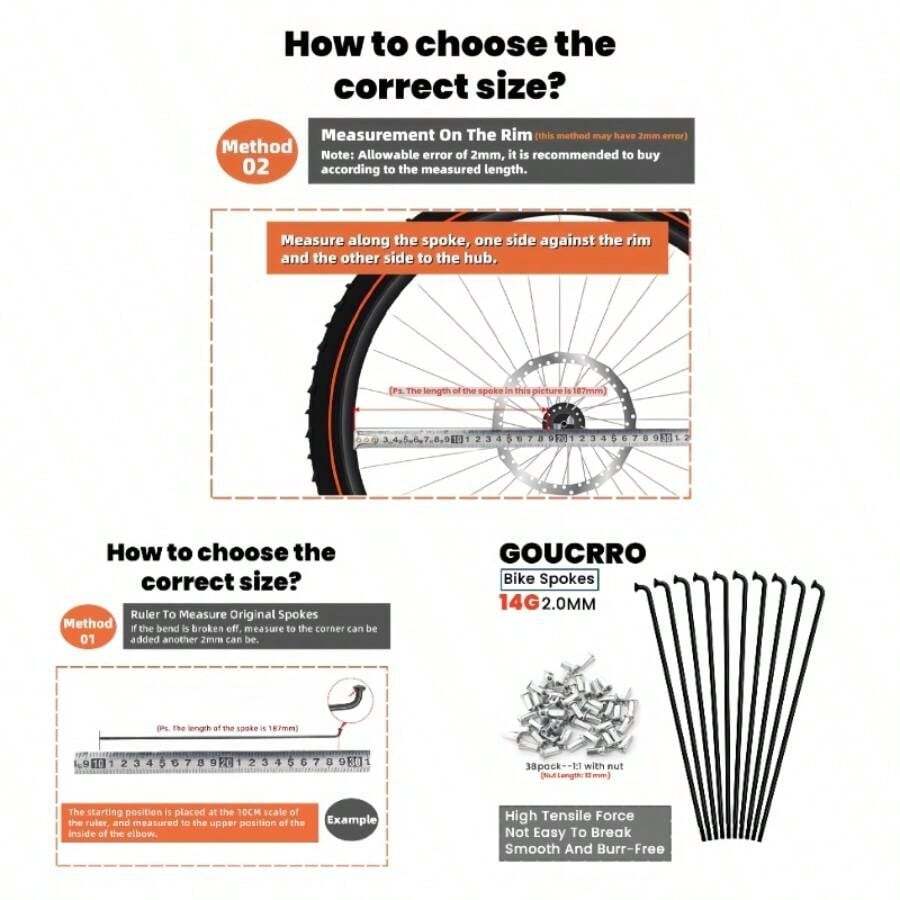 14G Bike Spokes 2mm Spokes MTB Road Bike Wheels Black Spokes Steel 76mm - 305mm With Nipples 38pcsBlack, 14G - 185mm - Black-14G-185mm - View 1