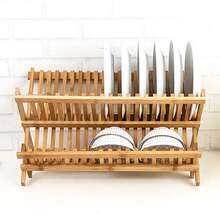 Bamboo Dish Drainer Folding 2Tiers Plate Mug Rack Stand Holder Kitchen Tidy Rack - Brown - View 7