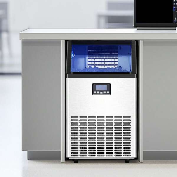 Commercial Ice Maker Machine, 100lbs/24H Ice Maker Machine With 33lbs Storage Capacity, 45 Ice Cubes In 15 Minutes, LED Digital Display Freestanding Self-Cleaning For Bar Office Restaurant