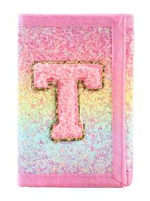 1个粉色字母刺绣钱包，时尚亮片钱包，帆布折叠零钱包，采用耐用涤纶面料，带拉链口袋和魔术贴封口，适合日常使用和节日送礼。 - 彩色 - 查看 30