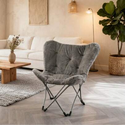 Folding Butterfly Chair With Steel Frame, 225lb Capacity, Portable Lounge Chair